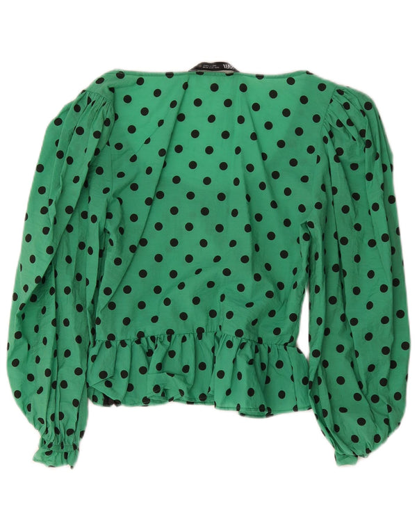Zara Damen Langarmblusenoberteil UK 10 Small Green Polka Dot