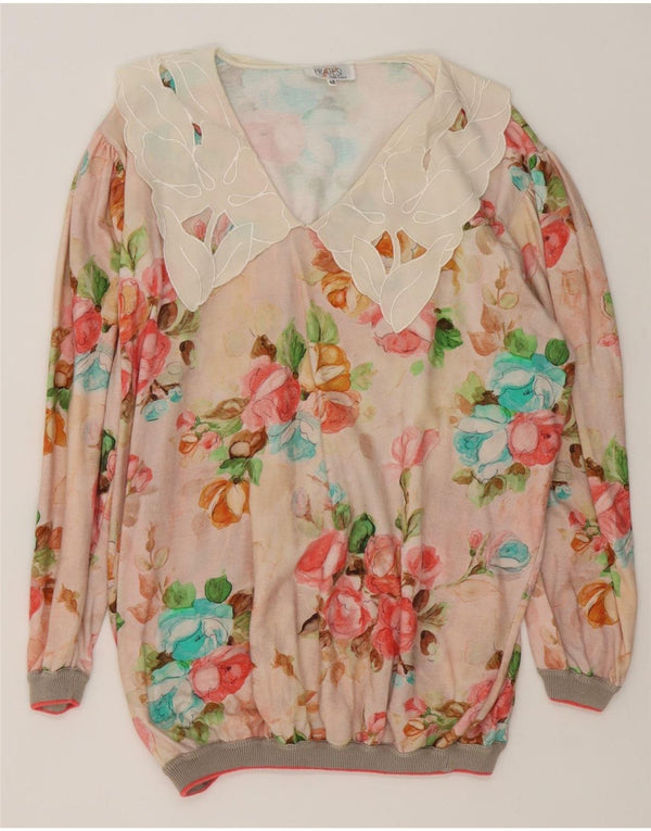 Vintage Damen übergroße Bluse Top IT 48 XL mehrfarbige Blumenbaumwolle