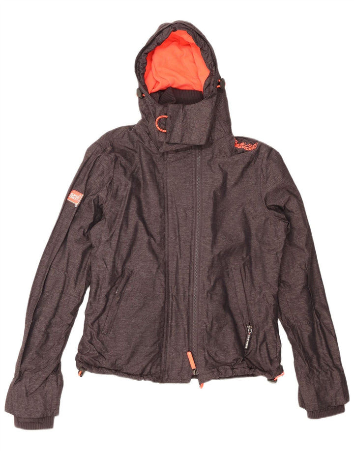 SUPERDRY Damen Windcheater Kapuzen-Windjacke UK 12 Mittelgrau