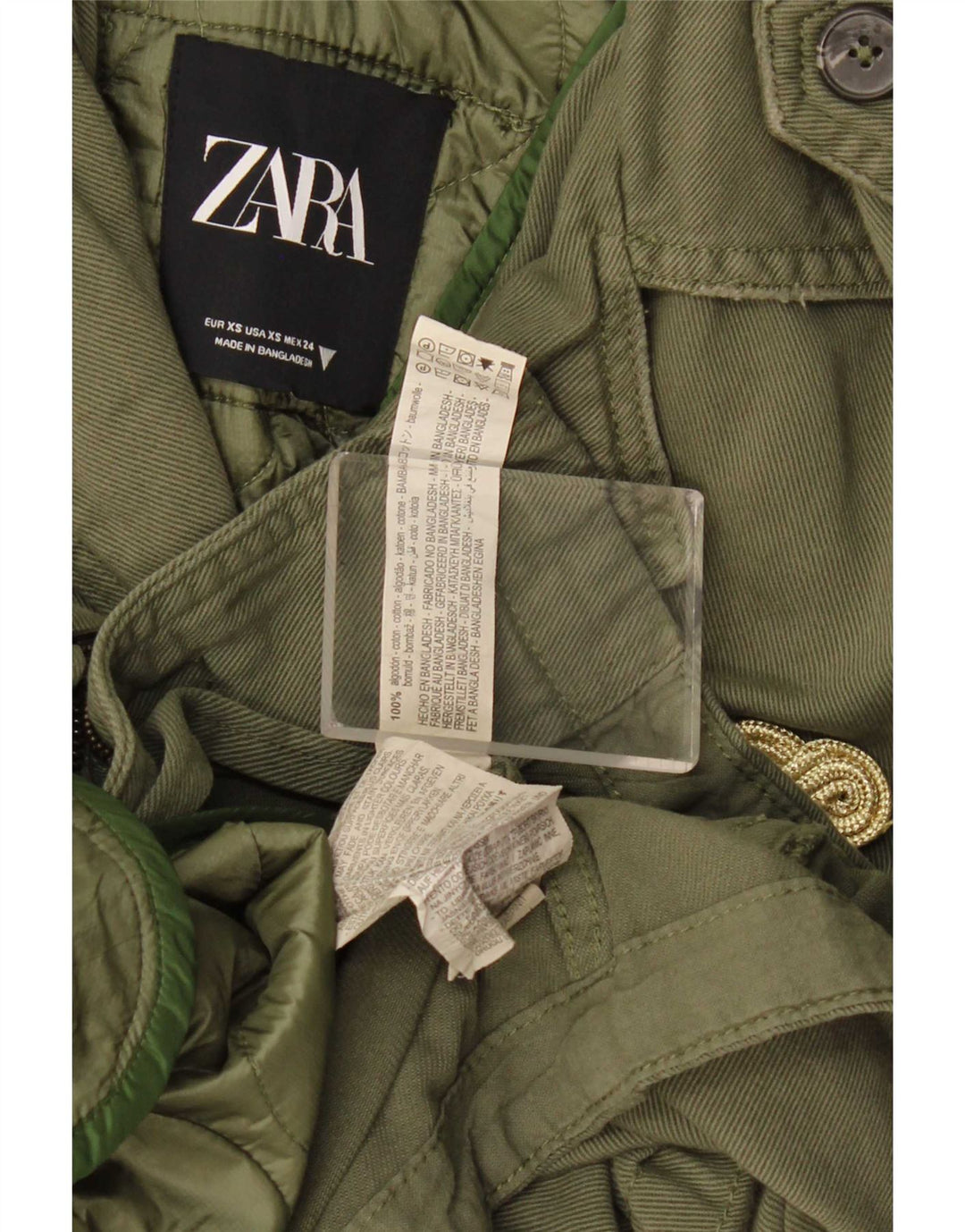 Zara Damen Übergroße Militärjacke UK 6 XS Khaki Baumwolle