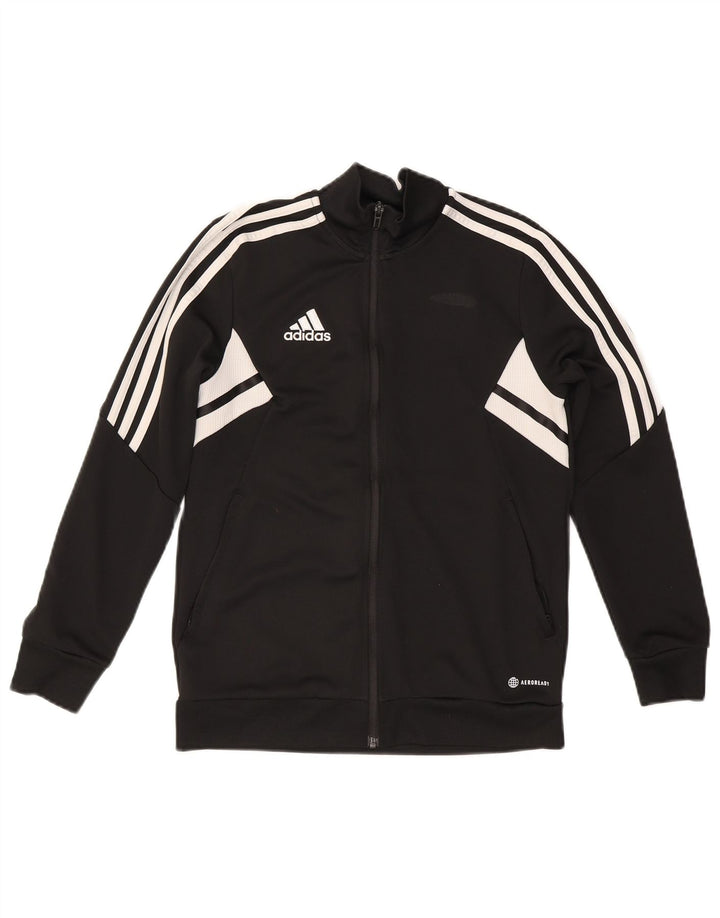 ADIDAS Boys Aeroready Tracksuit Top Jacket 13-14 Years Black Polyester