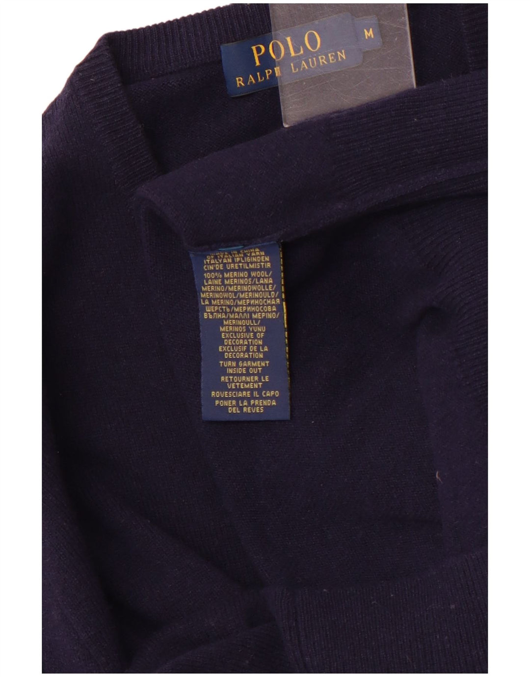 POLO RALPH LAUREN Herren-Pullover mit V-Ausschnitt, mittelmarineblaue Merinowolle