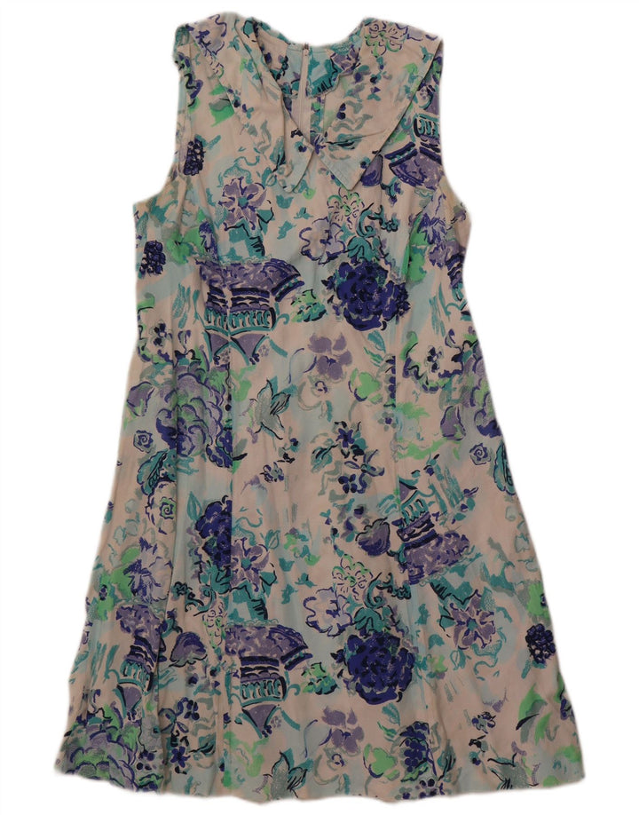 Vintage Damen Ärmelloses A-Linien-Kleid UK 12 Medium Off White Floral