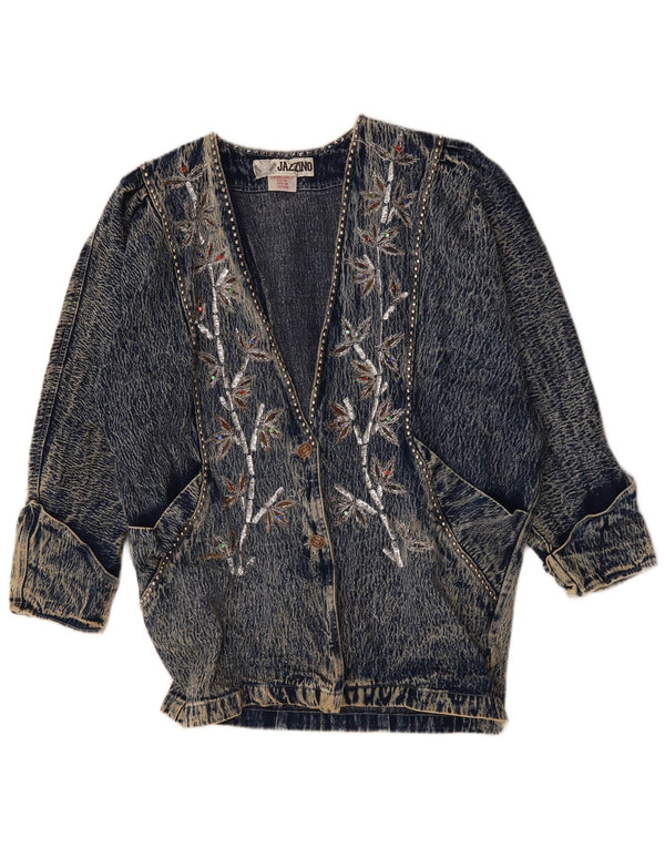 JAZZINO Damen 3/4-Ärmel übergroße Jeansjacke UK 18 XL Blau geblümt