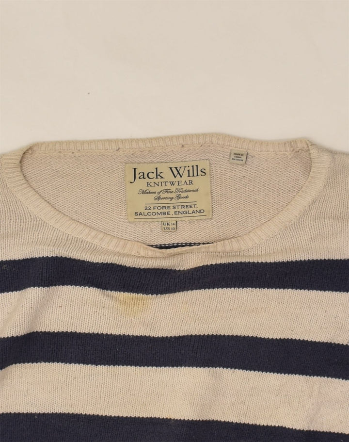 JACK WILLS Womens Boat Neck Jumper Sweater UK 14 Medium Beige Striped | Vintage Jack Wills | Thrift | Second-Hand Jack Wills | Used Clothing | Messina Hembry 