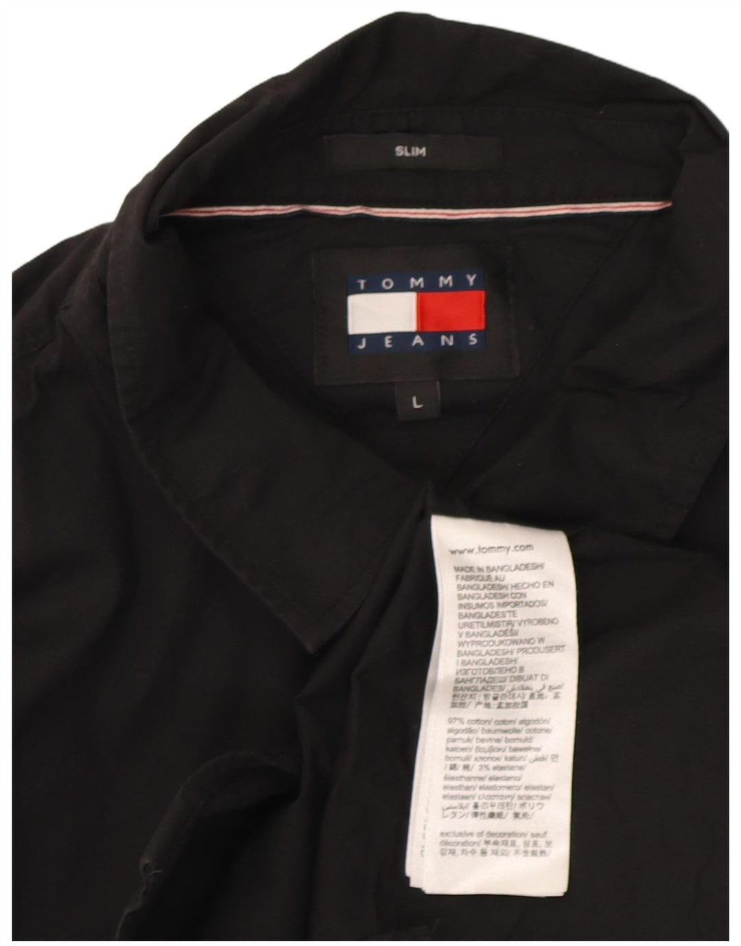 Tommy Hilfiger Herren-Slim-Fit-Hemd, groß, aus schwarzer Baumwolle