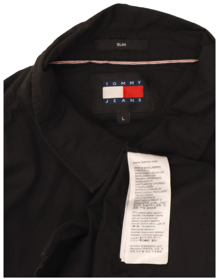 Tommy Hilfiger Herren-Slim-Fit-Hemd, groß, aus schwarzer Baumwolle