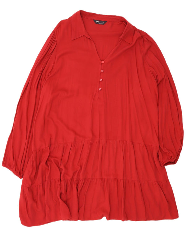 Marks & Spencer Damen Langarm-Stufenkleid UK 24 4XL Rote Viskose