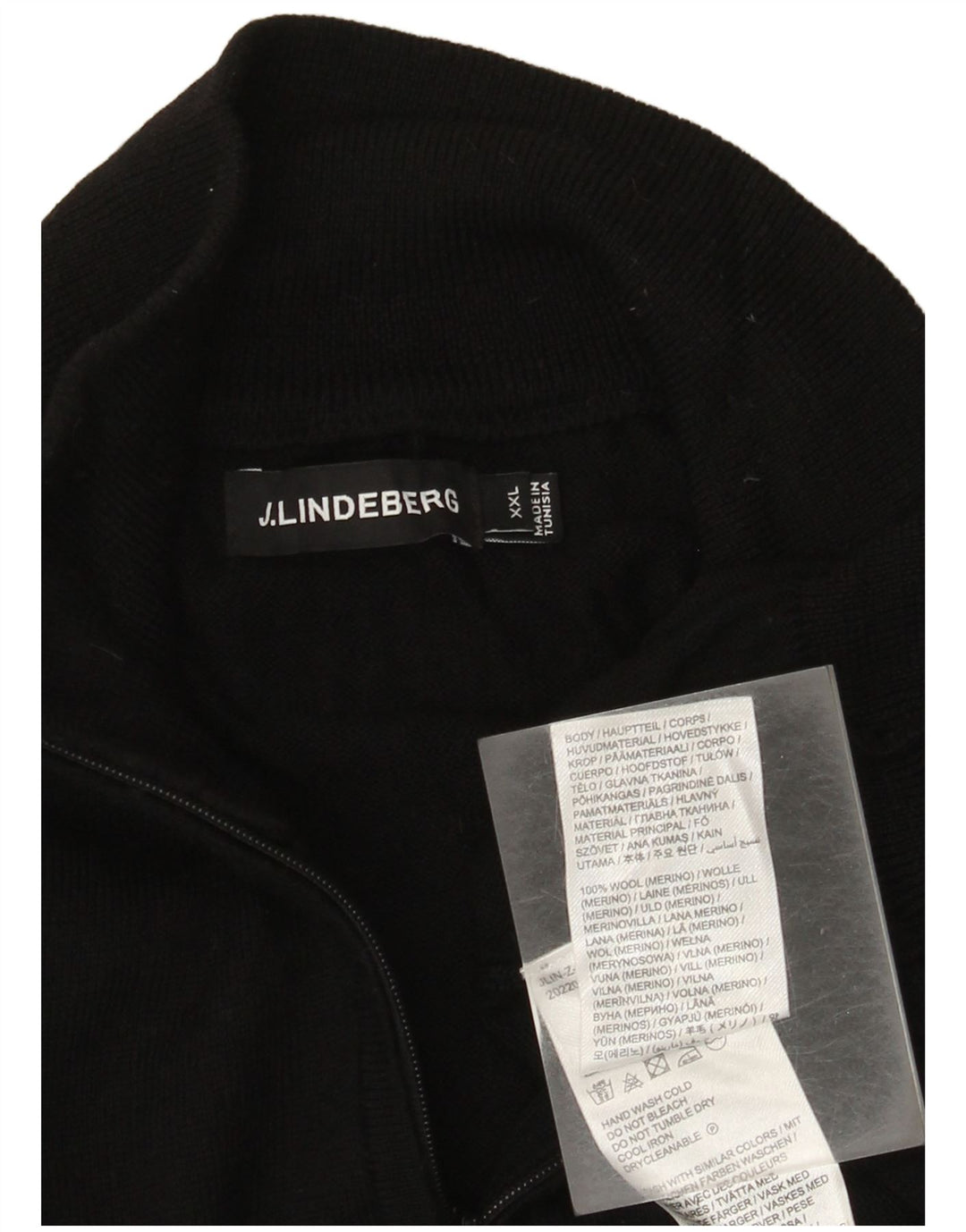 J.Lindeberg Herren-Pullover mit Reißverschluss am Hals, 2XL, schwarze Wolle