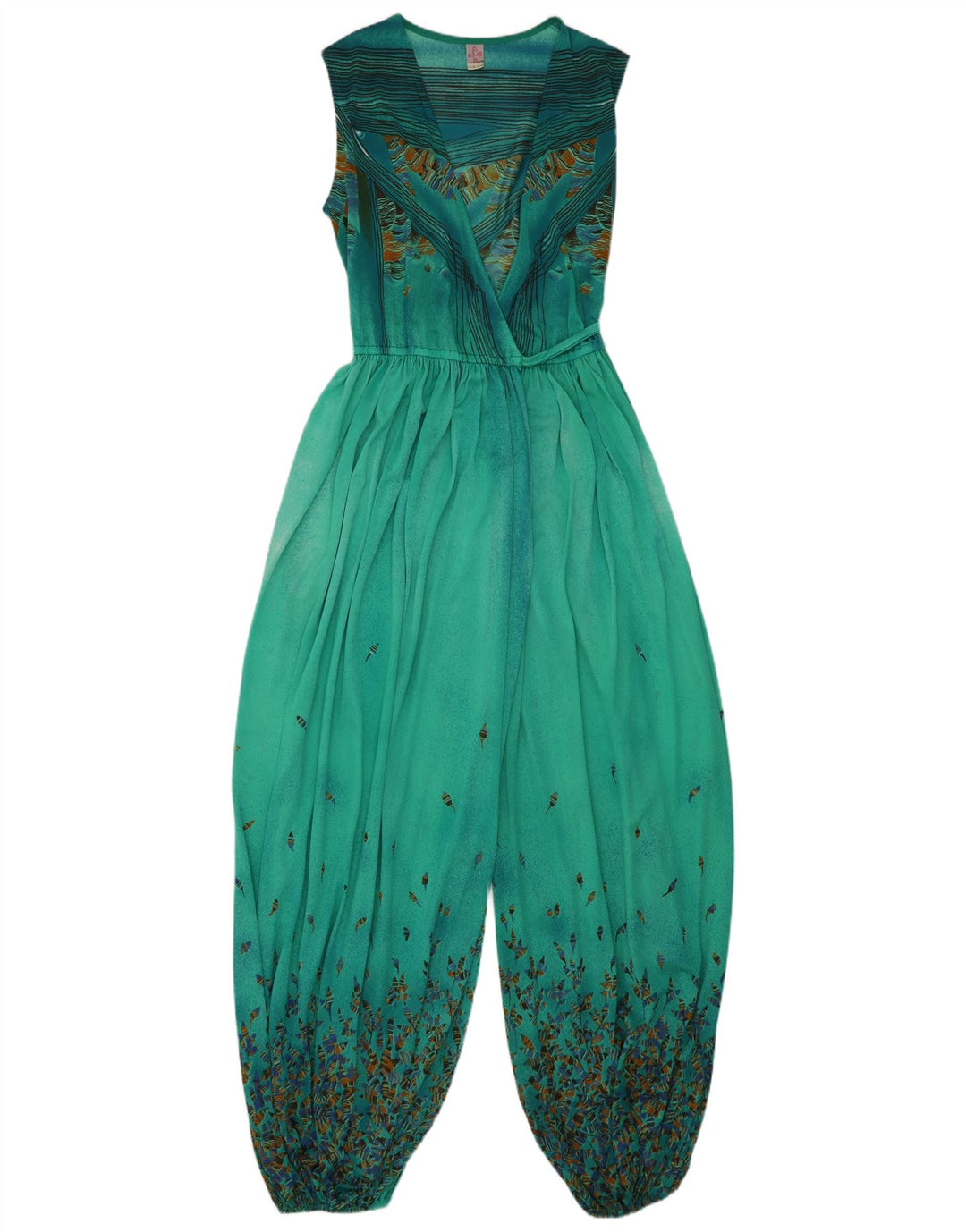 Vintage Damen Overall IT 44 Mittelgrünes geblümtes Polyamid