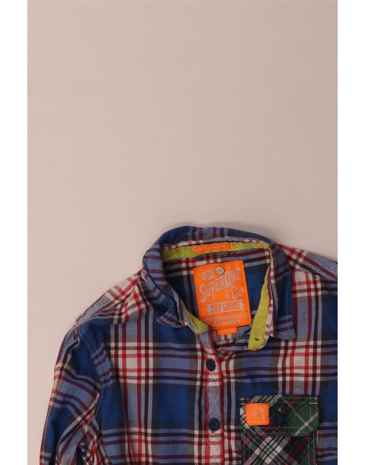 SUPERDRY Flanellhemd für Damen, UK 12, mittelblau kariert, Baumwolle