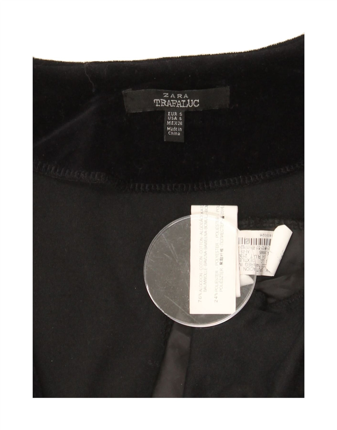 ZARA Womens Velvet 1 Button Blazer Jacket UK 10 Small Black Cotton Vintage Zara and Second-Hand Zara from Messina Hembry 