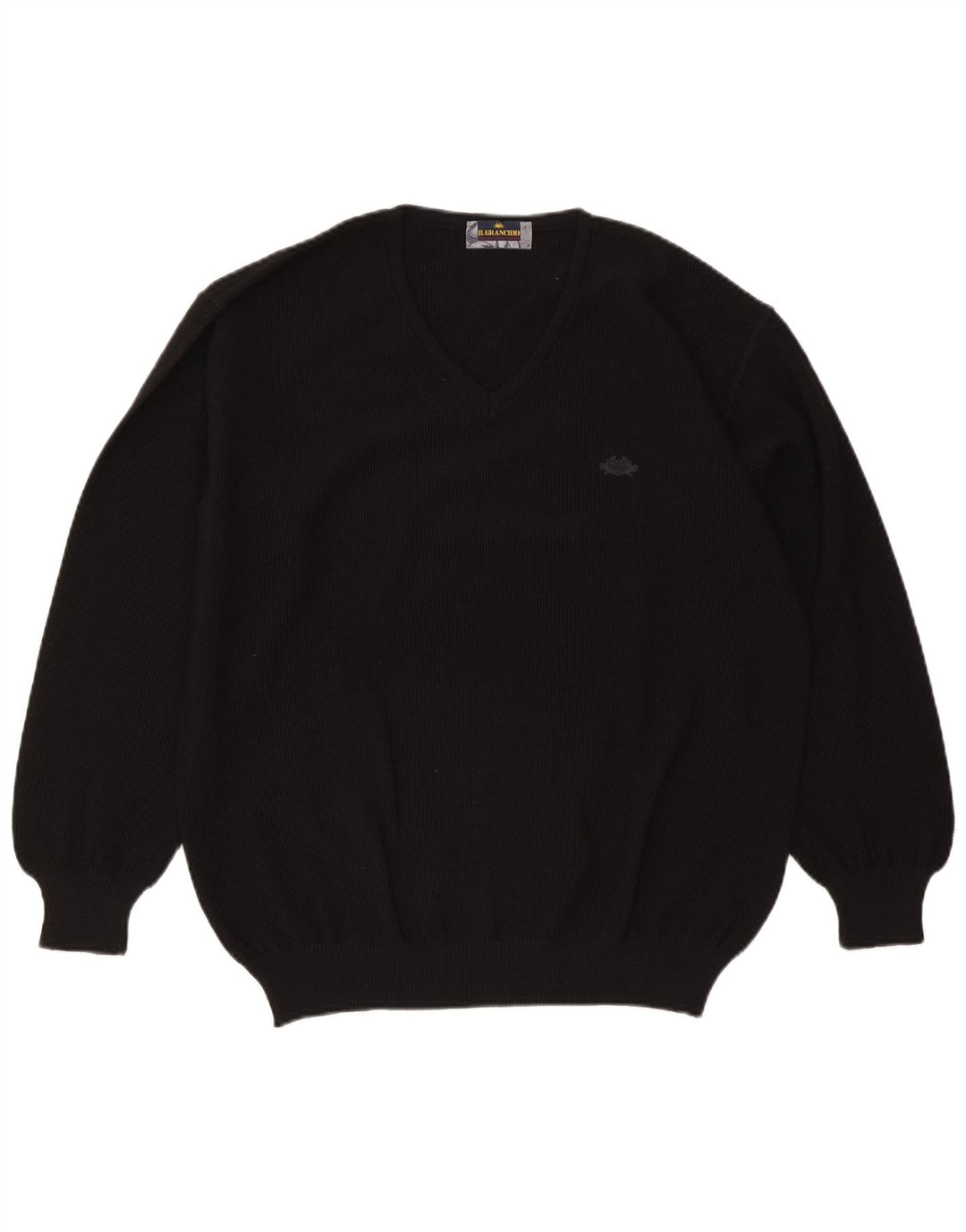 Il Granchio Herren-Pullover mit V-Ausschnitt, große schwarze Wolle
