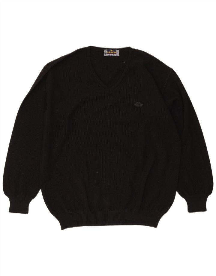 Il Granchio Herren-Pullover mit V-Ausschnitt, große schwarze Wolle