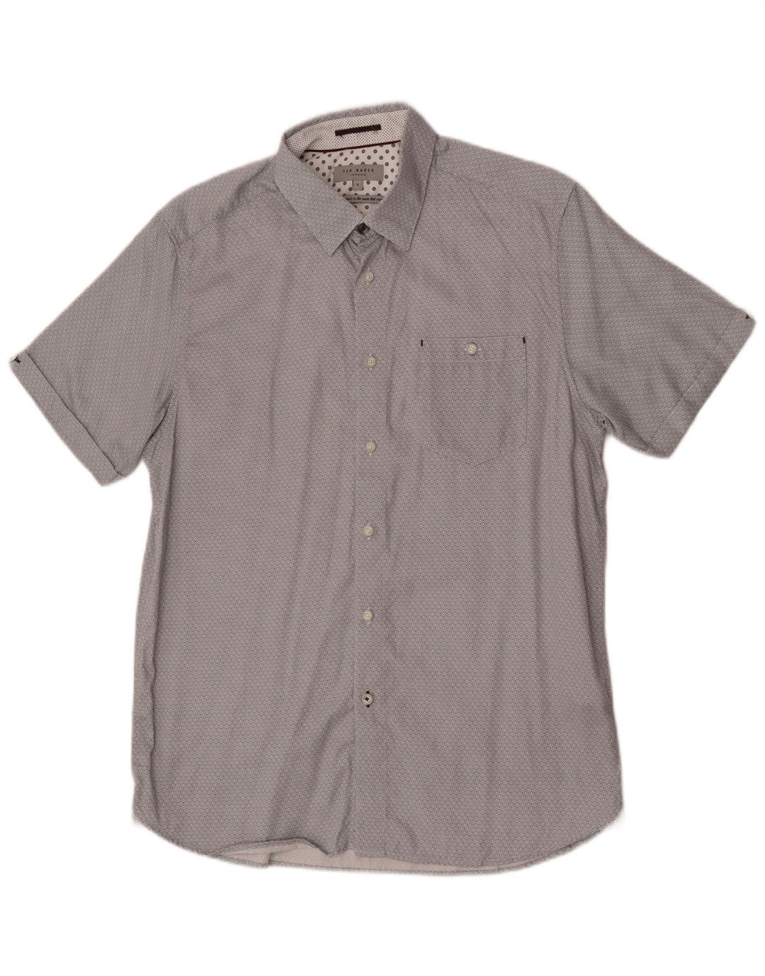 Ted Baker Herren-Kurzarmhemd, Größe 4, groß, graue, geometrische Baumwolle