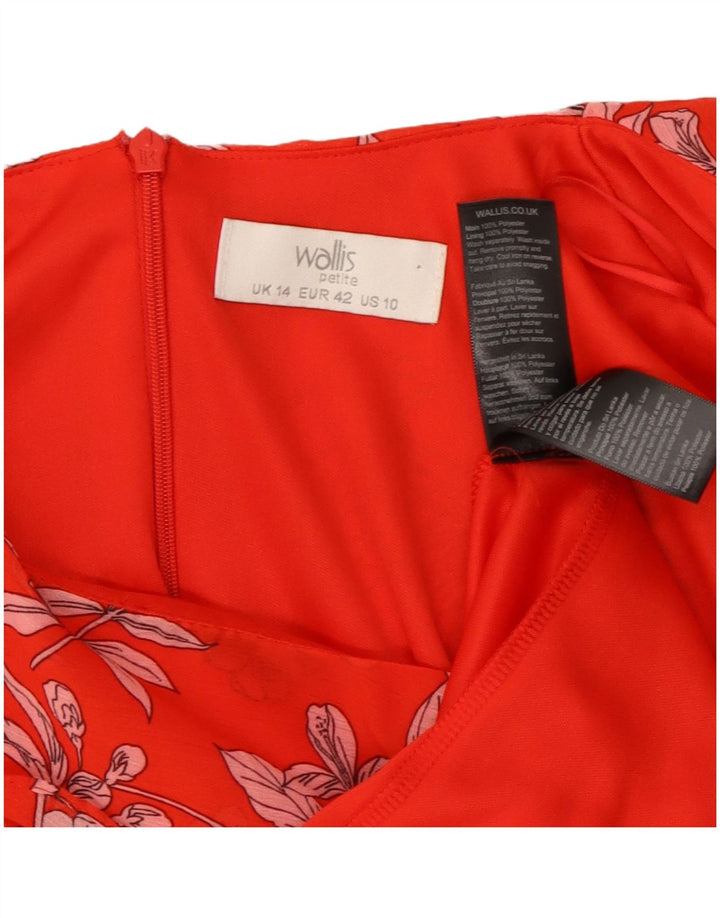 WALLIS Damen-Maxikleid mit langen Ärmeln, UK-Größe 44, großes rotes Blumenmuster, Polyester