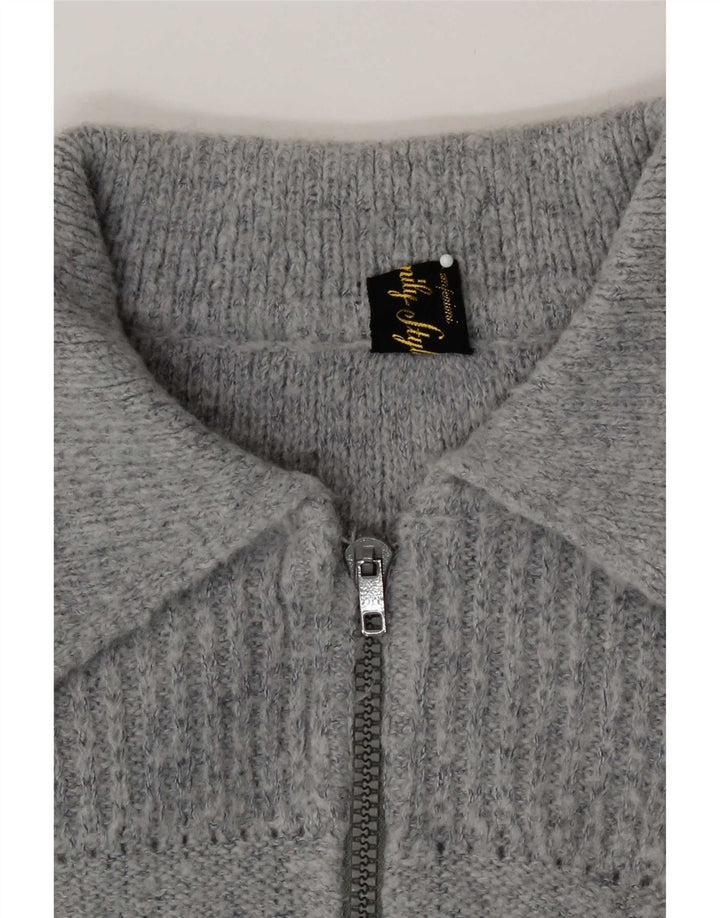 Vintage Damen Crop Cardigan Pullover UK 12 Mittelblau gestreift