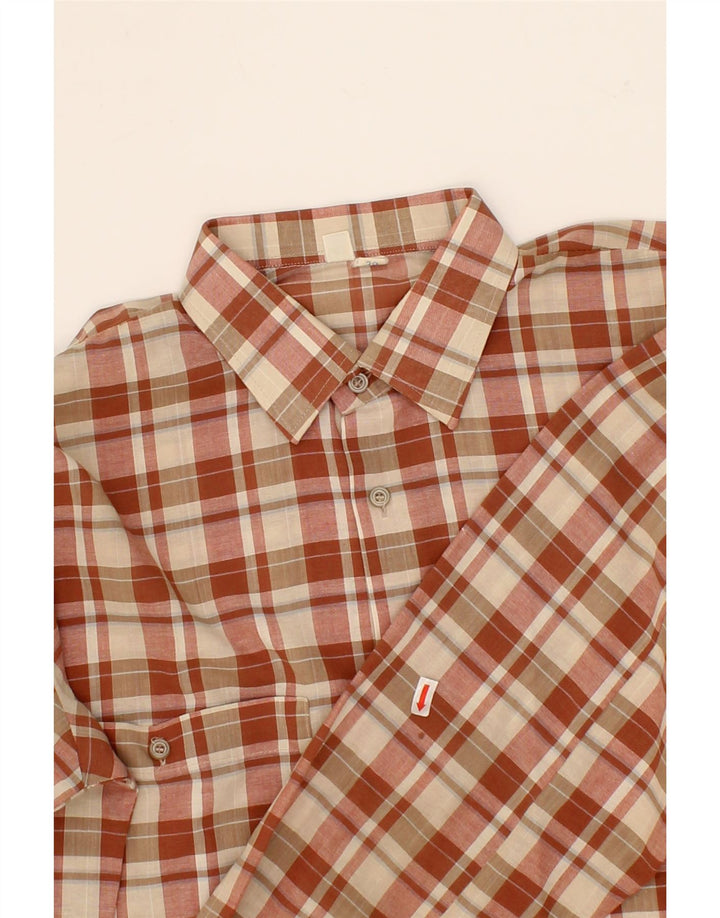 VINTAGE Mens Shirt Size 39 Medium Beige Check Vintage Vintage and Second-Hand Vintage from Messina Hembry 