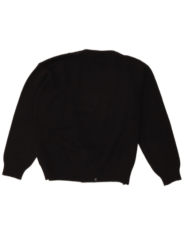 Vintage Damen Crop Oversized Cardigan Pullover IT 46 Großes Schwarz geblümt