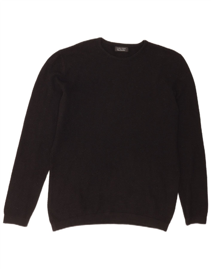 Zara Herren-Pullover mit Rundhalsausschnitt, groß, aus schwarzem Acryl