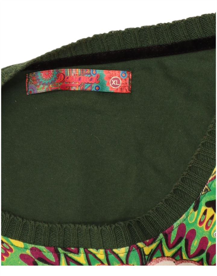 DESIGUAL Damen Graphic Top Langarm UK 18 XL Grün geblümt