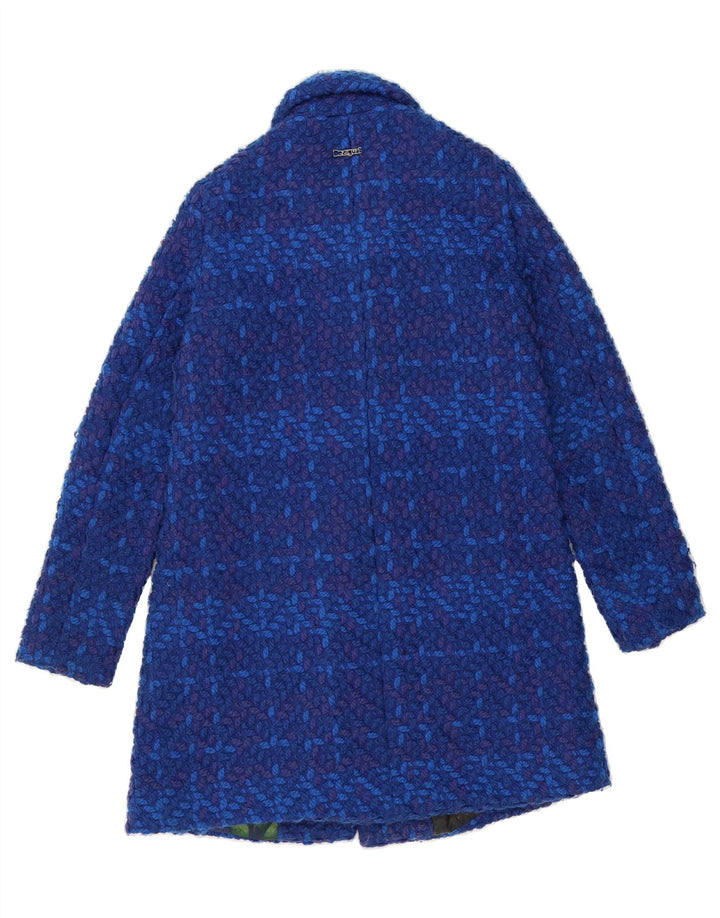 DESIGUAL Womens Overcoat EU 38 Medium Blue Check Polyester Vintage Desigual and Second-Hand Desigual from Messina Hembry 