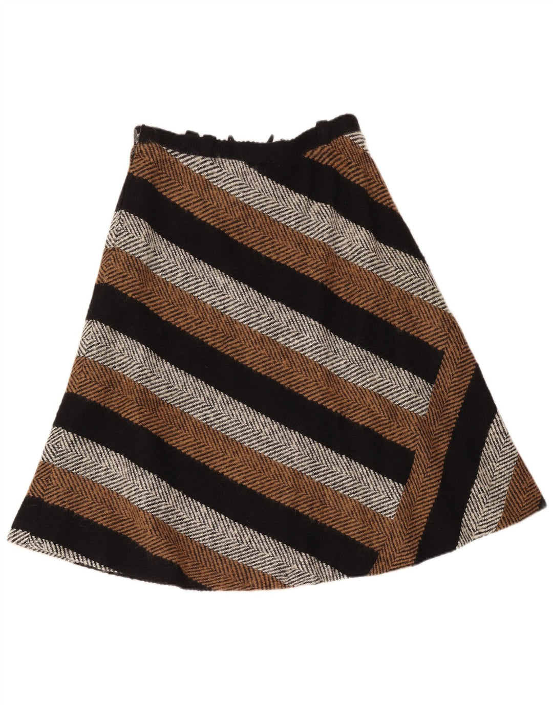 Vintage Damen A-Linienrock IT 44 Medium W32 Braun gestreifte Wolle