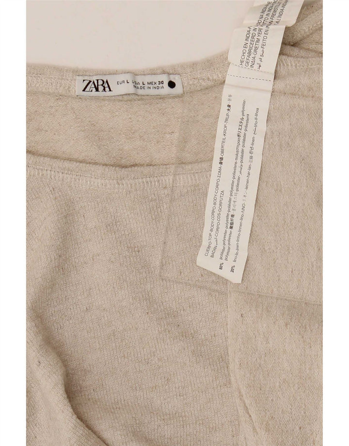 Zara Damen Bluse Top UK 16 Large Beige Polyester