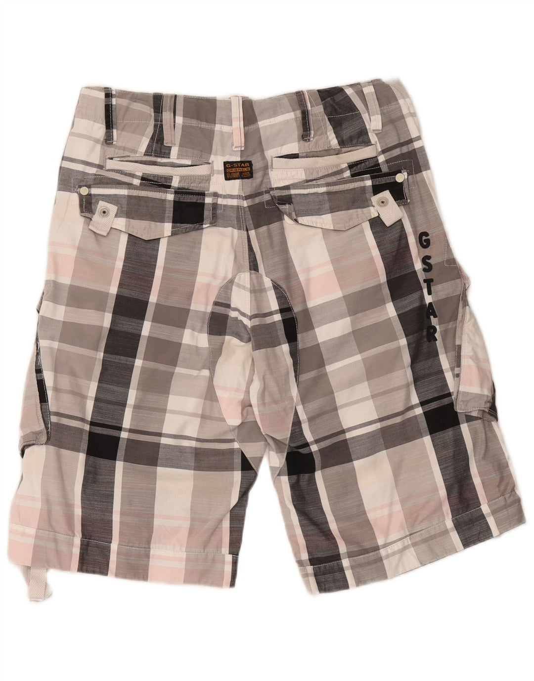 G-Star Herren Graphic Cargo Shorts W31 Mittelgrau karierte Baumwolle