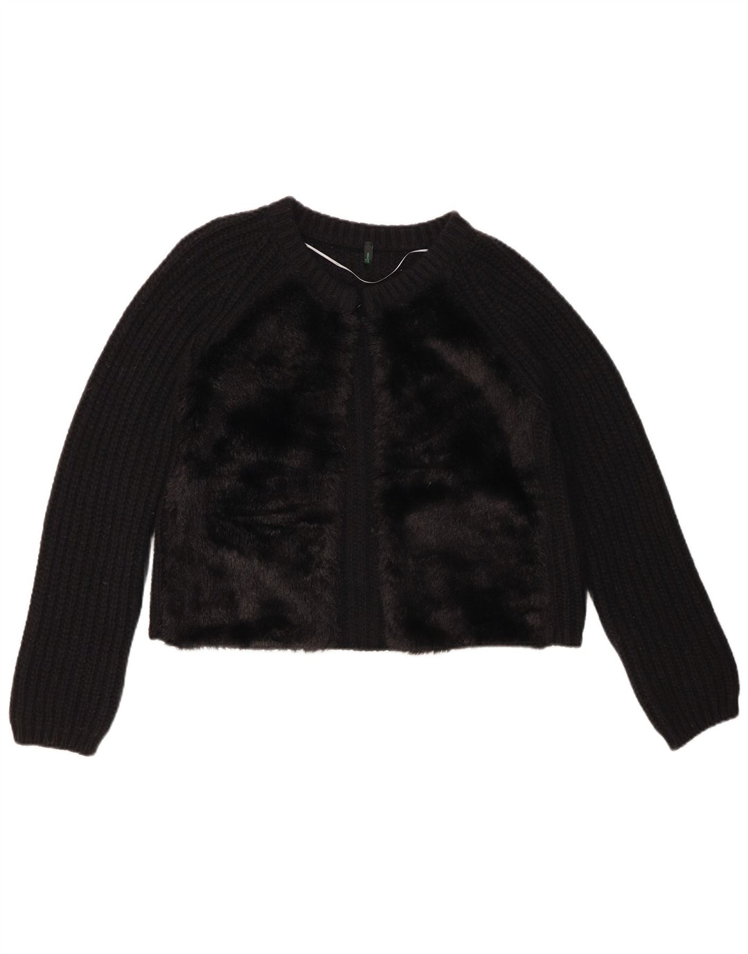 BENETTON Damen Crop Cardigan Pullover UK 10 Small Schwarze Wolle