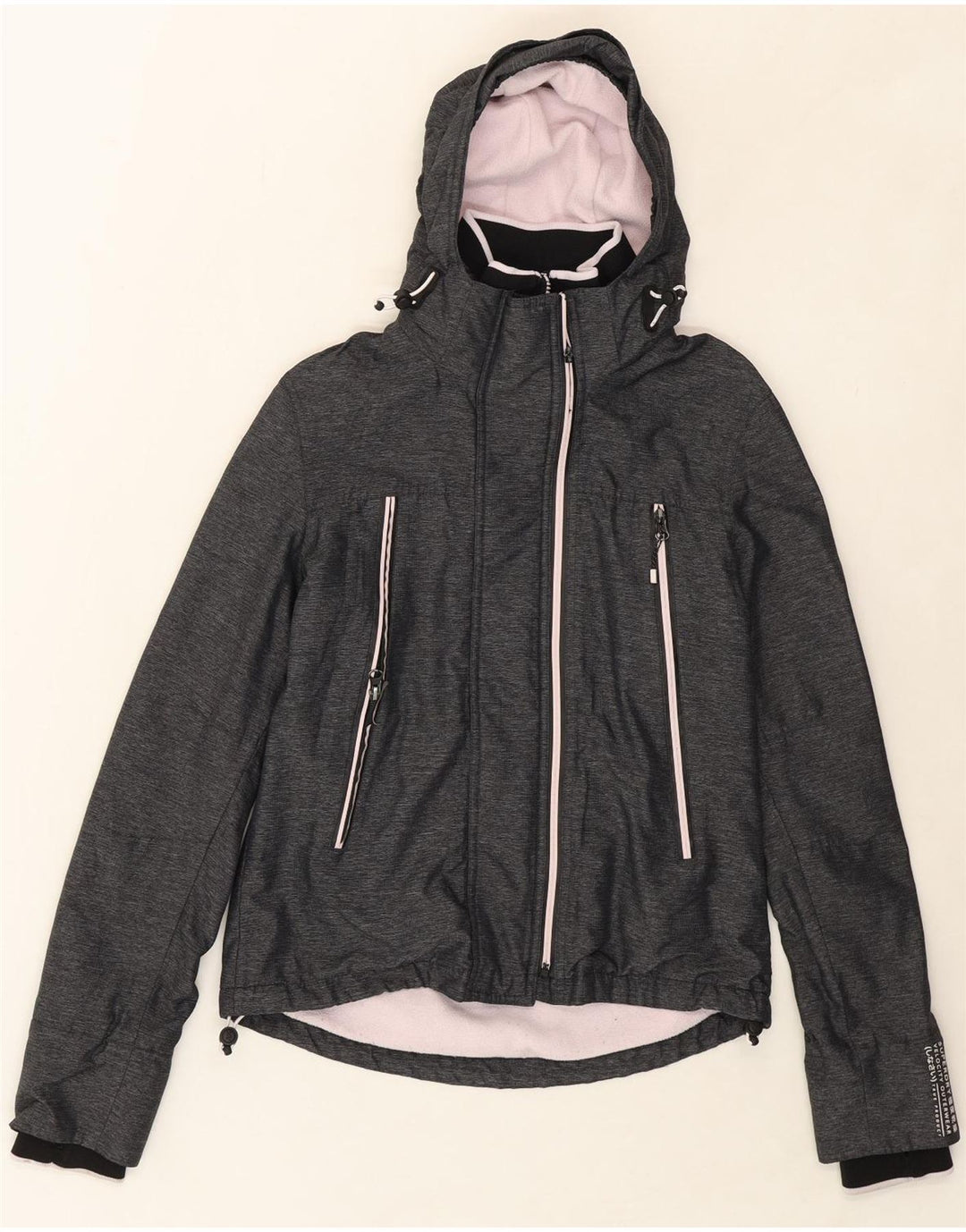 SUPERDRY Womens Windcheater Hooded Windbreaker Jacket UK 10 Small Grey Vintage Superdry and Second-Hand Superdry from Messina Hembry 