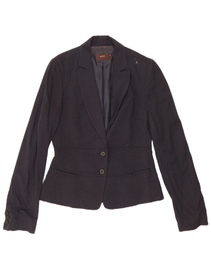 Reiss Damen-Blazer mit 2 Knöpfen, UK 12, Mittelblau, Nadelstreifen