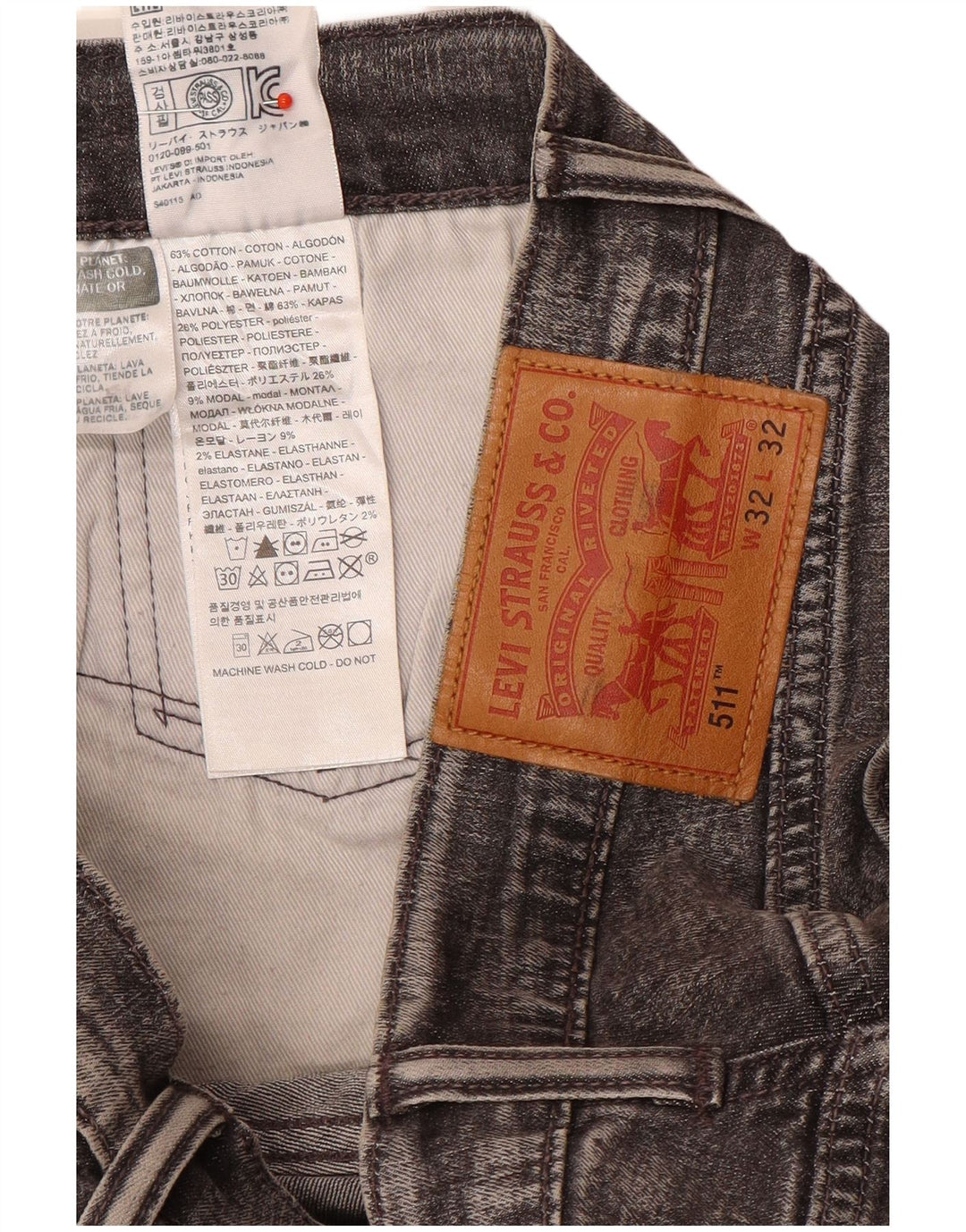 Levi's Herren 511 Slim Jeans W32 L32 Grau gefleckte Baumwolle