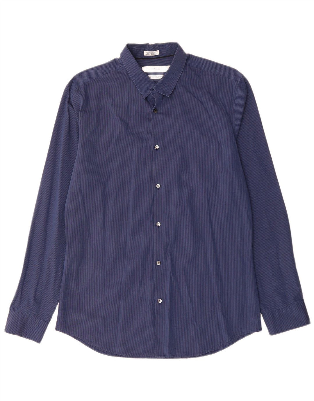 CALVIN KLEIN Herrenhemd Größe 15 15 1/2 Mittelmarineblaue Nadelstreifen-Baumwolle