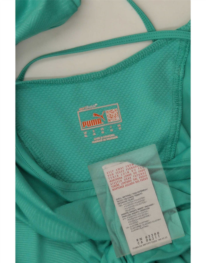 Puma Damen T-Shirt Top UK 16 Large Türkis Geometrisch Polyester
