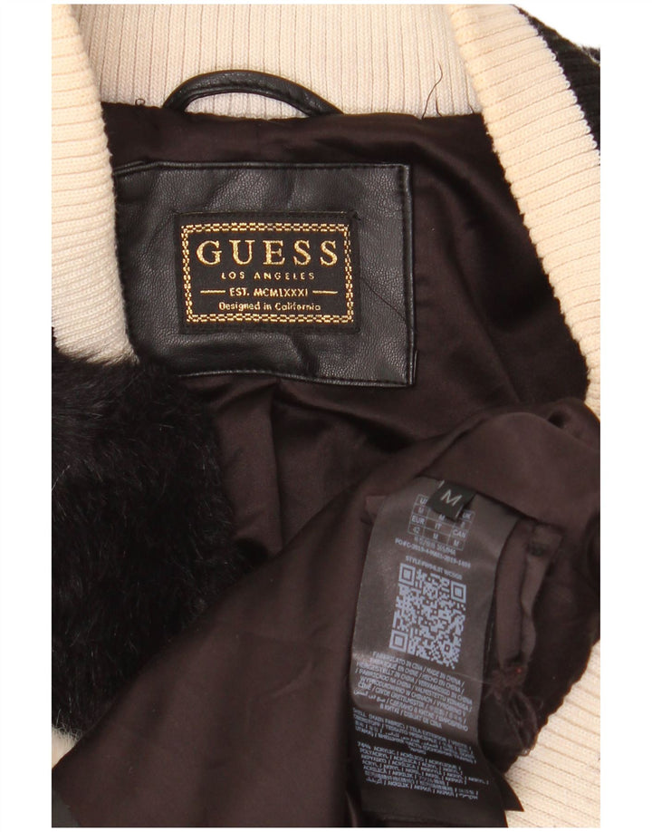 GUESS Damen-Bomberjacke aus Kunstpelz, UK 14, Mittelbeige, Farbblock-Acryl