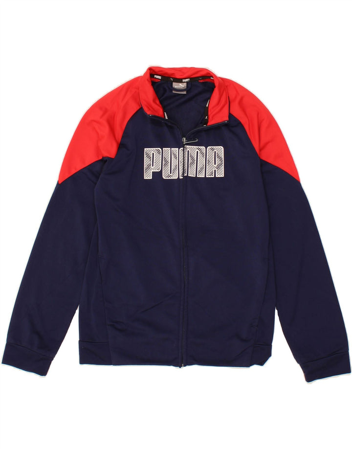 PUMA Boys Tracksuit Top Jacket 11-12 Years Medium Navy Blue Colourblock Vintage Puma and Second-Hand Puma from Messina Hembry 