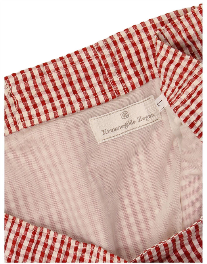 Ermenegildo Zegna Herren-Badeshorts, großes rotes Gingham-Muster