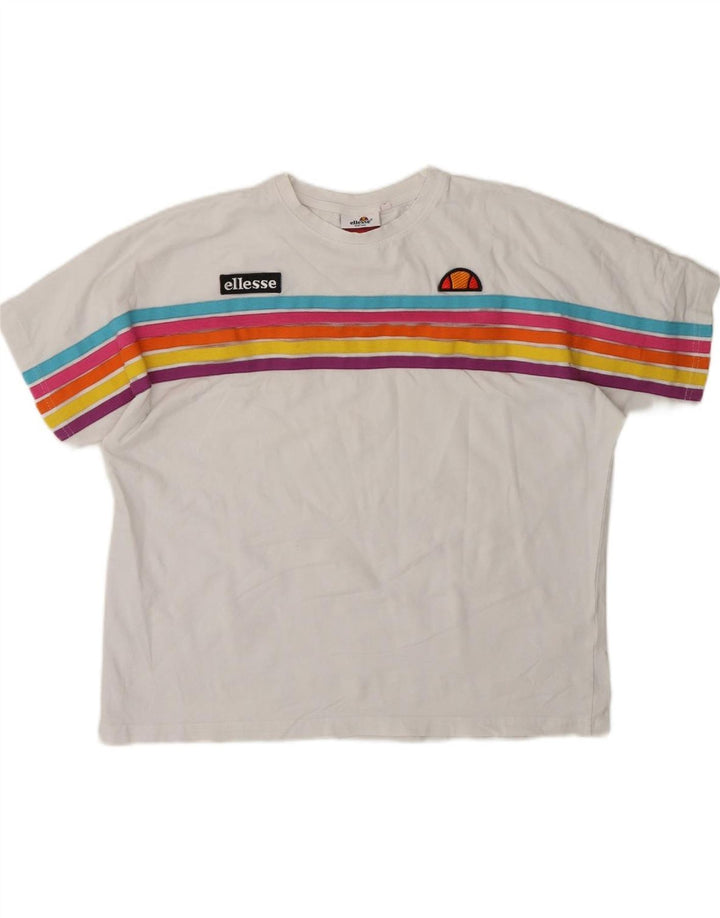 ELLESSE Womens Oversized T-Shirt Top UK 10 Small White Striped Cotton