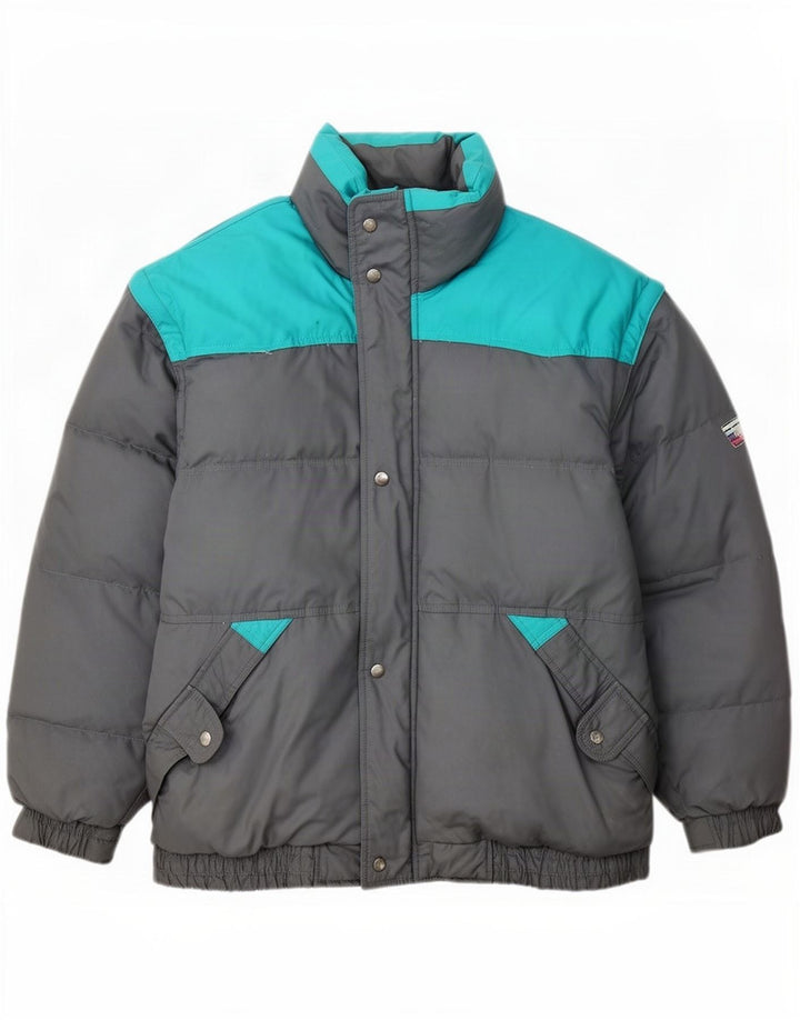 Gepolsterte Vintage-Skijacke für Herren, UK 40, großes graues Farbblock-Polyester