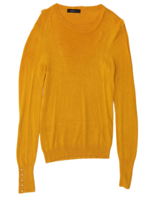 Zara Damen-Pullover mit U-Boot-Ausschnitt, Gr. 8, klein, gelbe Viskose