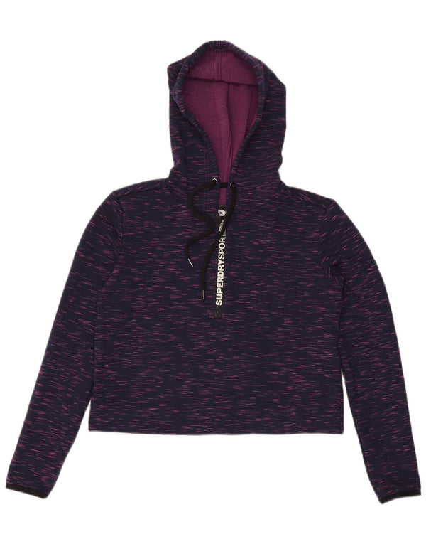Superdry Damen Übergroßer Graphic Crop Hoodie Pullover UK 6 XS Lila meliert