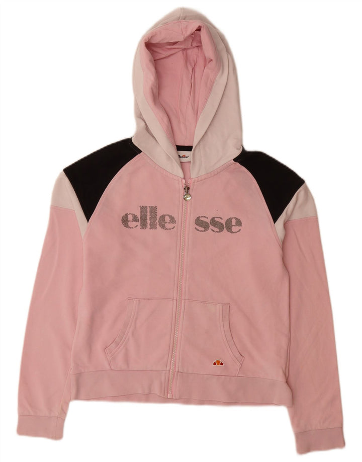 ELLESSE Mädchen-Kapuzenpullover mit grafischem Reißverschluss, 11–12 Jahre, rosa Farbblock
