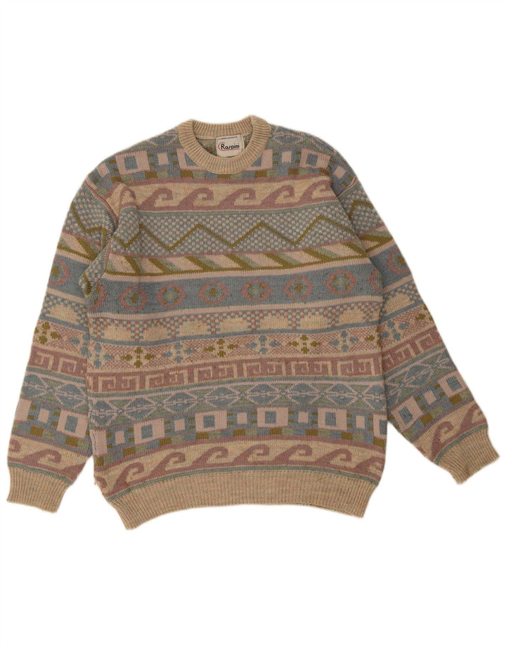 Vintage Herren Pullover mit Rundhalsausschnitt, groß, mehrfarbig, geometrisch, Retro