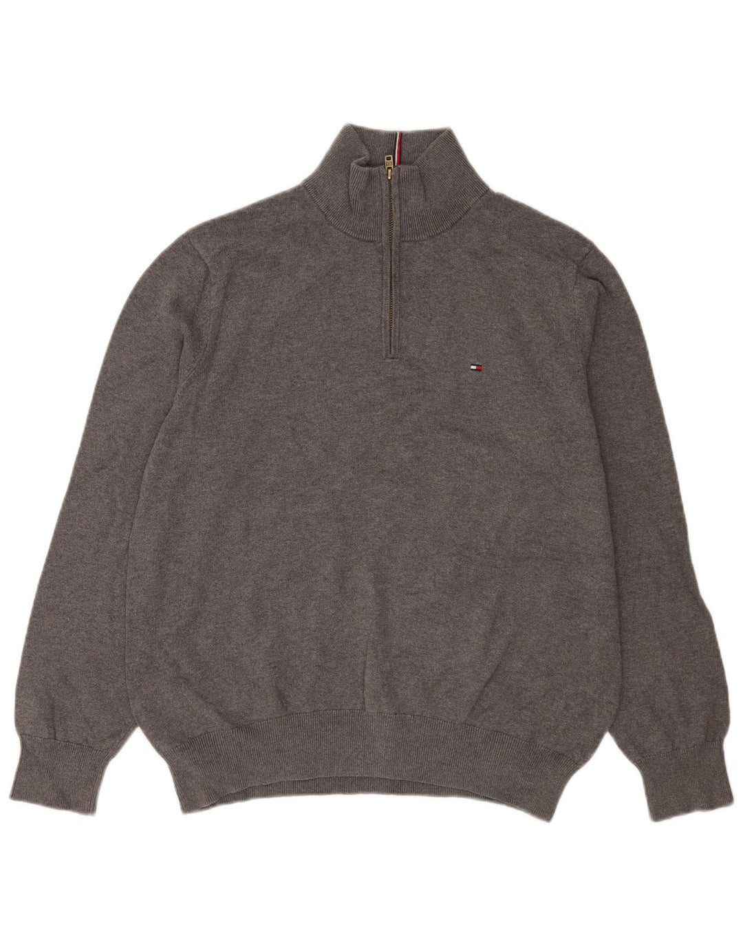 Tommy Hilfiger Herren-Pullover mit Reißverschluss am Hals, große graue Baumwolle