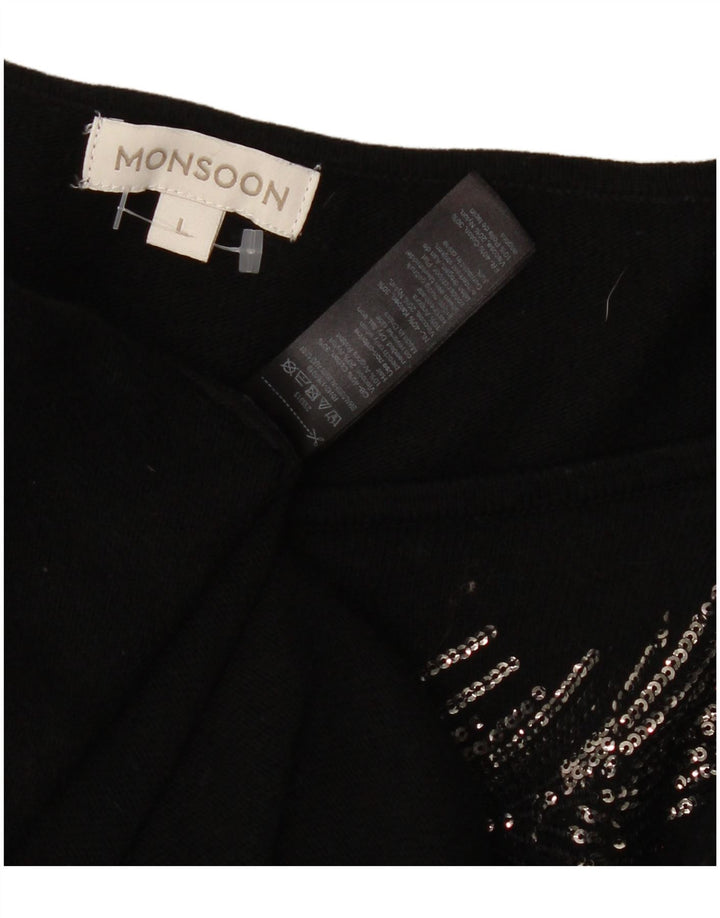 MONSOON Damen-Pulloverkleid mit Grafik, Gr. 46, Größe L, Schwarz, Baumwolle