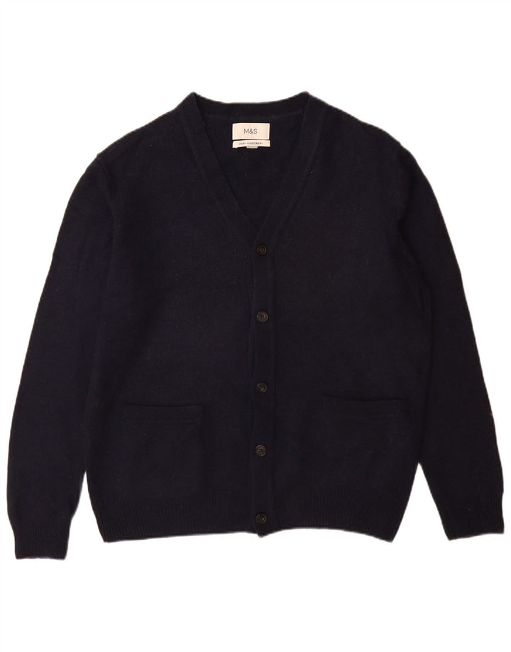 Marks & Spencer Herren-Strickjacke aus Lammwolle in mittlerem Marineblau