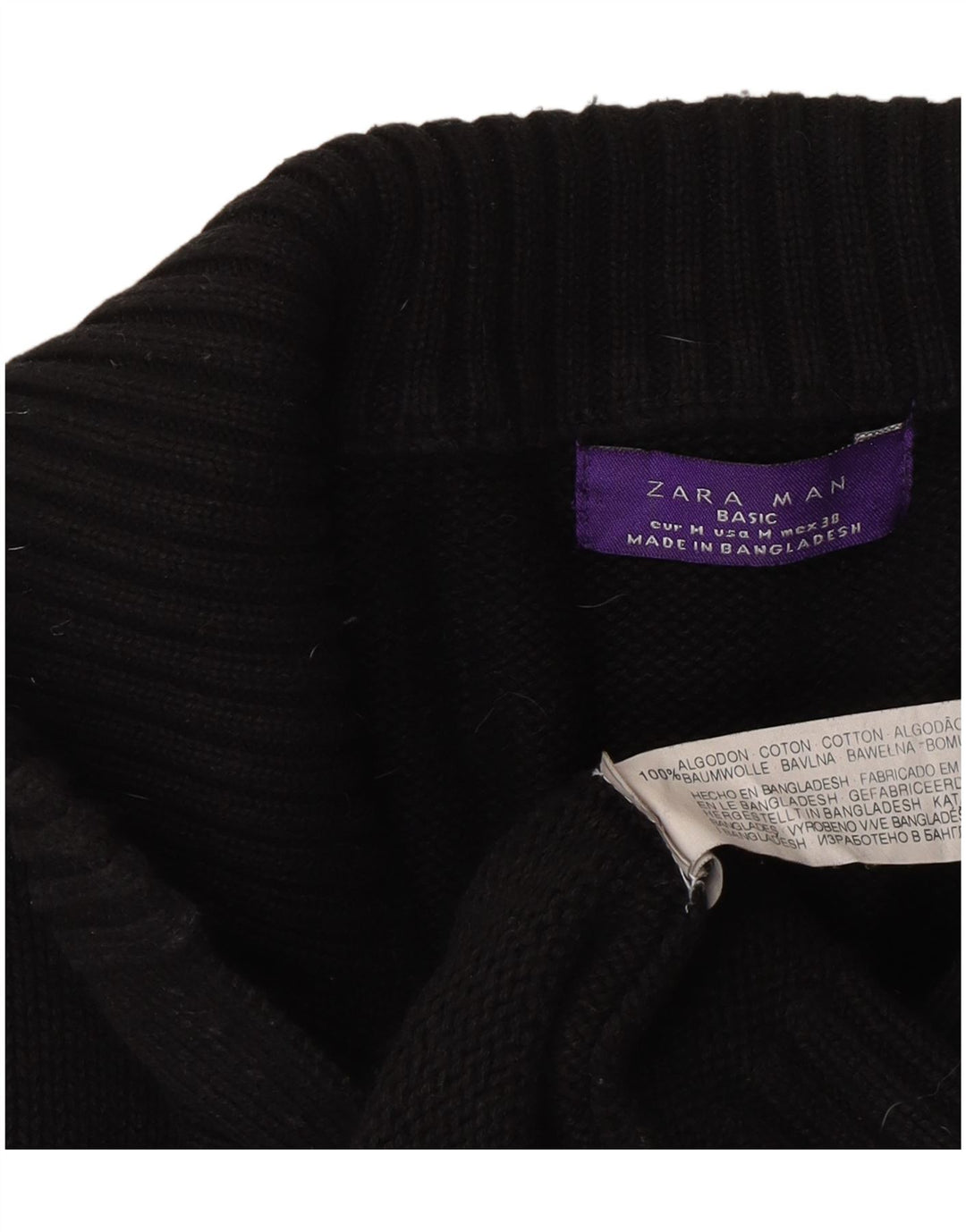 Zara Herren-Cardigan-Pullover, mittelschwarz, Baumwolle, klassisch