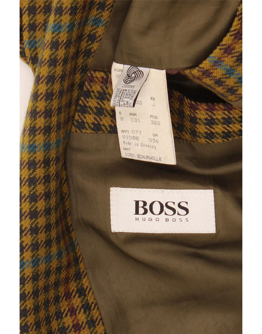 HUGO BOSS Herren-Blazer mit 2 Knöpfen, EU 56, 3XL, gelber Hahnentrittmuster