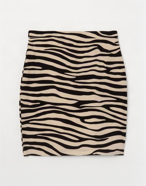 Escada Damen Bleistiftrock EU 42 Large W30 Weiße Seide mit Animal-Print